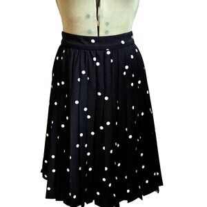 Woman's Ann Taylor retro pleated polka dot black and white midi length skirt S14